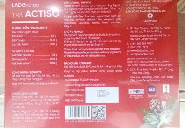 Trà Actiso Ladophar 100 gói 2