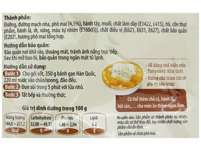 Sốt tokpokki Hàn Quốc O'food vị phô mai gói 120g