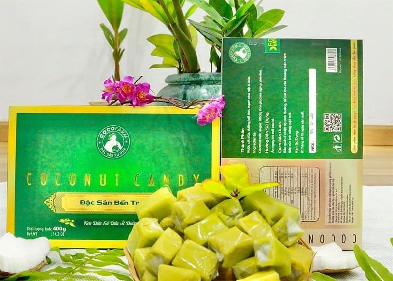 Kẹo dừa lá dứa Bến Tre ít đường 400g/hộp